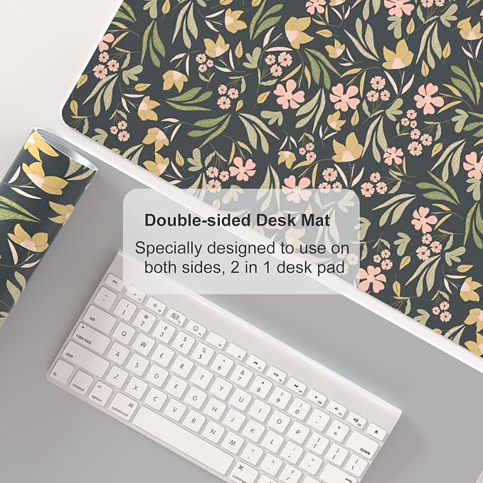 Colorful Star Large Mouse Pad, PU Leather Waterproof Desk Mat, Computer Gaming Mouse Pad, XXL Extended Mousepad Non Slip Desk Pad for School Office Home 23.6" x 13.8" - Ditsy Floral Print
