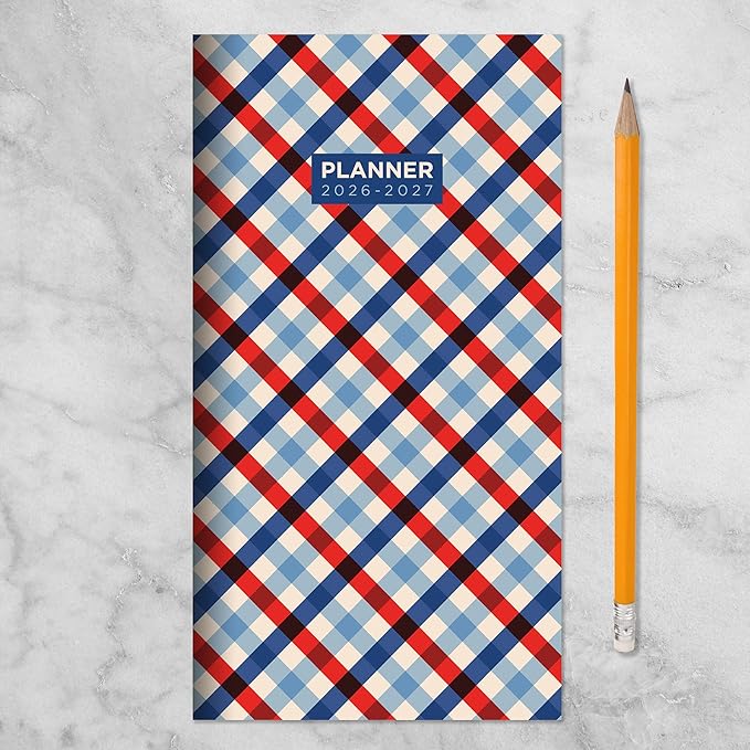 TF Publishing 2026-2027 Patriotic Plaid Small Monthly Pocket Planner with 2 Page Large Calendar Grid and Lined Notes Section - 2 Year Pocket Calendar 2026-2027 Perfect for Purse - 3.5in x 6.5in