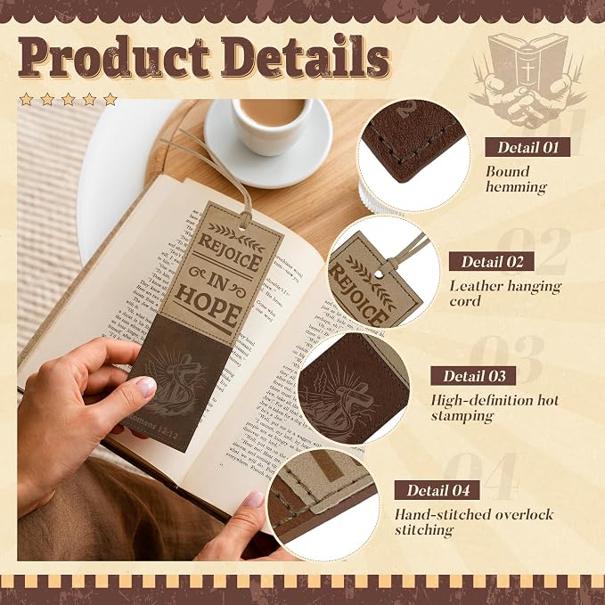 1PC Leather Bookmark Bible Bookmarks for Reading Women Men Book Lovers Gifts, Stitched Religious Christian Bookmark Page Markers Inspirational Bible Verse Scripture Book Marks (Vintage-2-Cross)