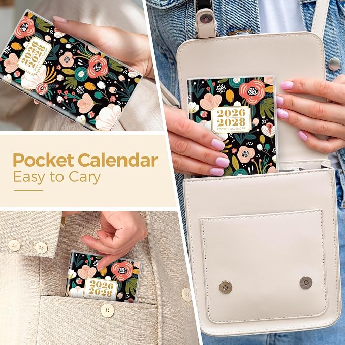 SKYDUE Pocket Calendar 2026-2028, Pocket Monthly Planner Jul 2026 - Dec 2028 for Purse, 6.7" X 3.8" 30-Month Small Planner, Academic Year Calendar, Compact Design with Plastic Sleeve