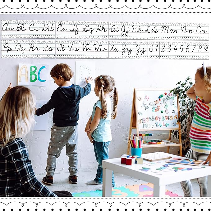 Set of 9 Cursive Writing Bulletin Board Cursive Alphabet Wall Strip for Teacher Supplies, Classroom Teaching Tool, Homeschooling, Kids Education(Simple Line)