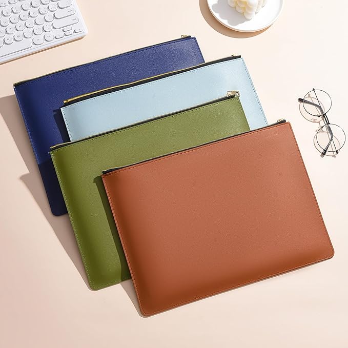 Enyuwlcm PU Leather A4 File Folder Zipper Document Holder Envelope Folder Case for Receipt Contract (1, Brown)