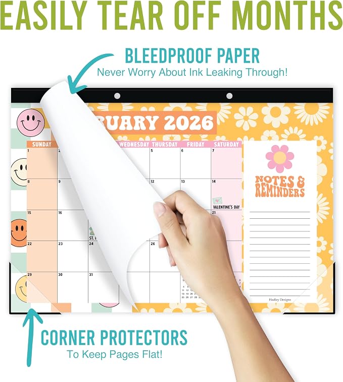 Hadley Designs Large Teacher Desk Calendar 2026-2027 - Desktop Calendar 2026, 18-Month Desk Calendars for Home, Office & Classroom, Cute Classroom Must Haves, Teacher Appreciation Gifts