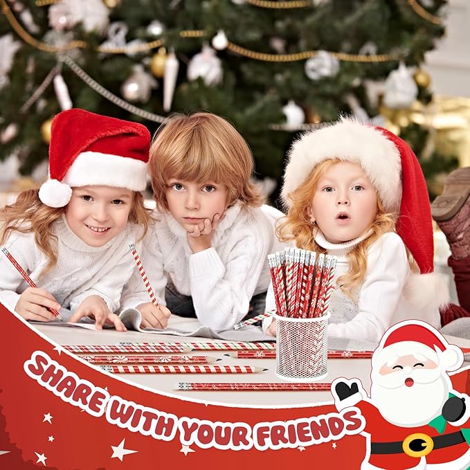 Watersay 60 Pcs Christmas Pencils with Eraser Xmas Wood Pencils Bulk Stationery Pencil Reward Christmas Party Supplies(Candy Cane)