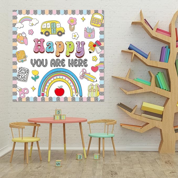 Back to School Bulletin Board Decoration Set Welcome Back to School Cutouts Composition Classroom Decorations Happy You are Here Posters for Office Wall Chalkboard Nursery Preschool Kindergarten