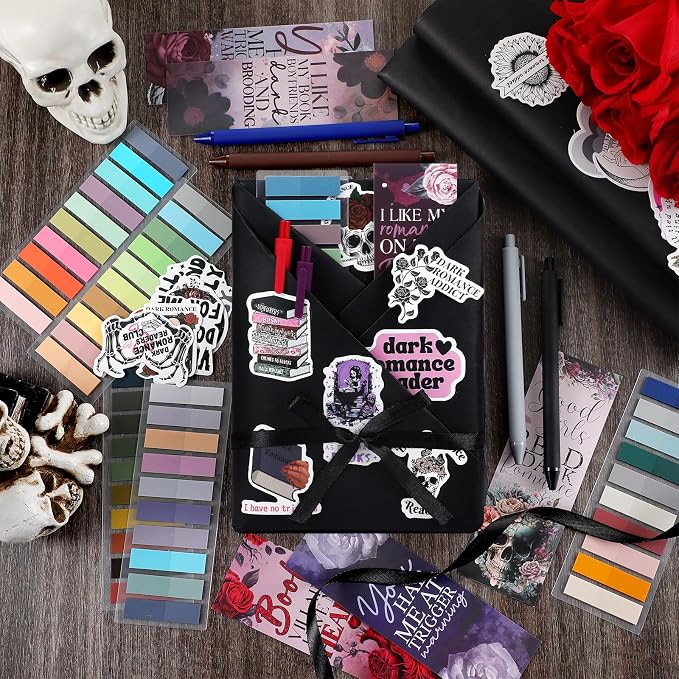 Honoson 6 Set Dark Romance Blind Date with a Book Gift Box Supplies Including Smutty Spicy Bookmarks Stickers Tags Pens Ribbon Wrapping Papers Bookish Librarian Book Lovers Club Gifts(Without Books)