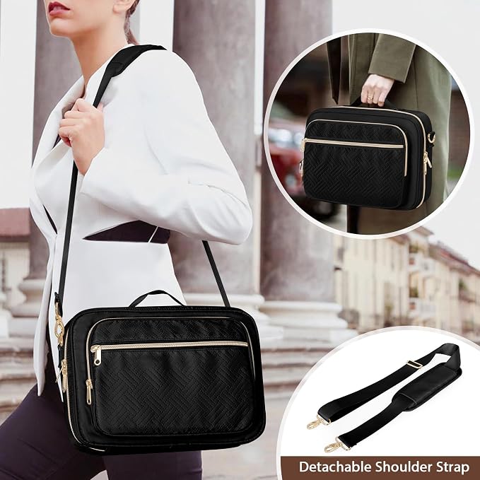 Bible Cover Case for Women, Large Bible Church Bag with Strap, Bible Carrying Case Book Protector with Handle, Black(Empty Bag Only)