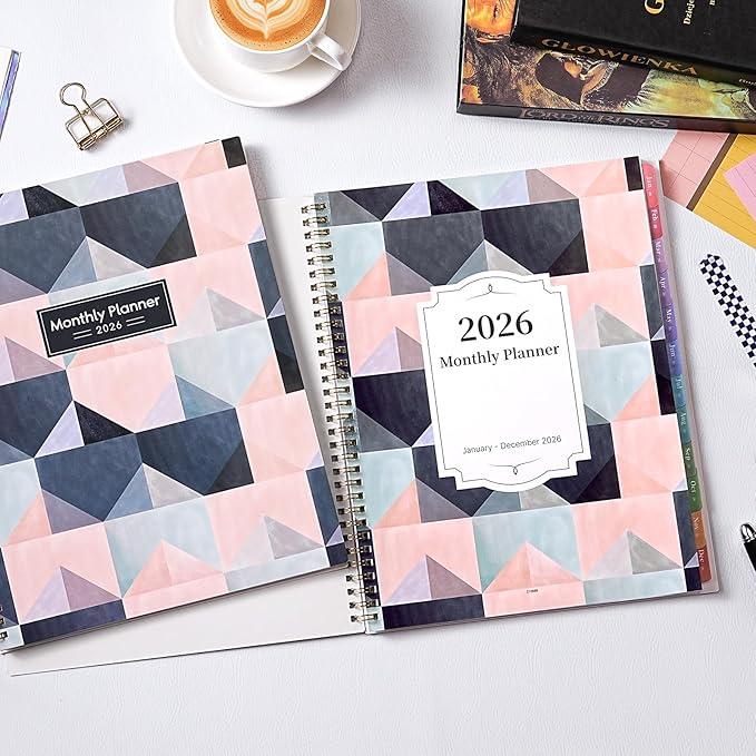 2026 Monthly Planner - Large Monthly Planner 2026, JAN. 2026 - DEC. 2026, 9" x 11", Tabs & Note Pages, Spiral Binding, Thick Paper, Back Pocket