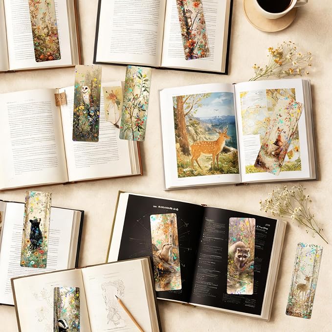 48 Pcs Woodland Animals Bookmarks, Vintage Watercolor Animals Paper Bookmark Bulk for Women Man, Forest Trees Book Mark Gift for Reading Lovers Library Accessories