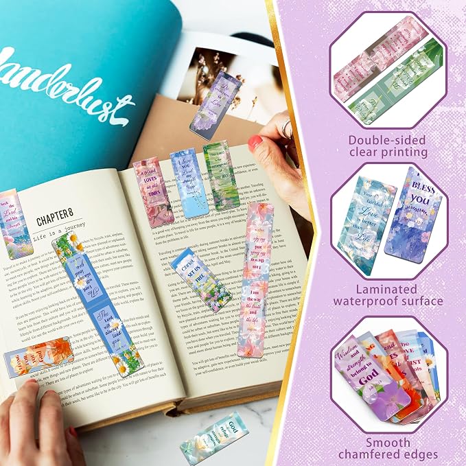 144Pack Magnetic Bookmarks Bible Bookmark Christian Bookmarks Bulk Book Marks for Reading Women Men Adults Kids Book Lovers Gifts, Cute Personalized Religious Magnet Bookmark Clips (Flower)