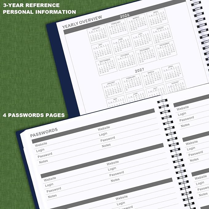 2026-2027 Monthly Planner - Planner/Calendar 2026-2027, JUL 2026 - DEC 2027, 9" x 11", 18 Monthly Planners with Tabs, Pocket, Label, Contacts and Passwords, Twin-Wire Binding- Navy Blue