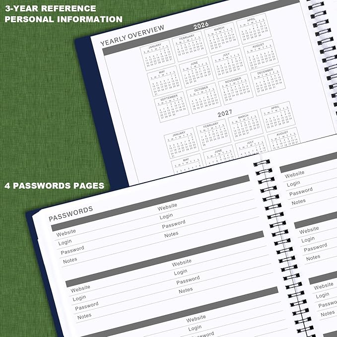 2026-2027 Monthly Planner - Planner/Calendar 2026-2027, JUL 2026 - DEC 2027, 9" x 11", 18 Monthly Planners with Tabs, Pocket, Label, Contacts and Passwords, Twin-Wire Binding- Navy Blue