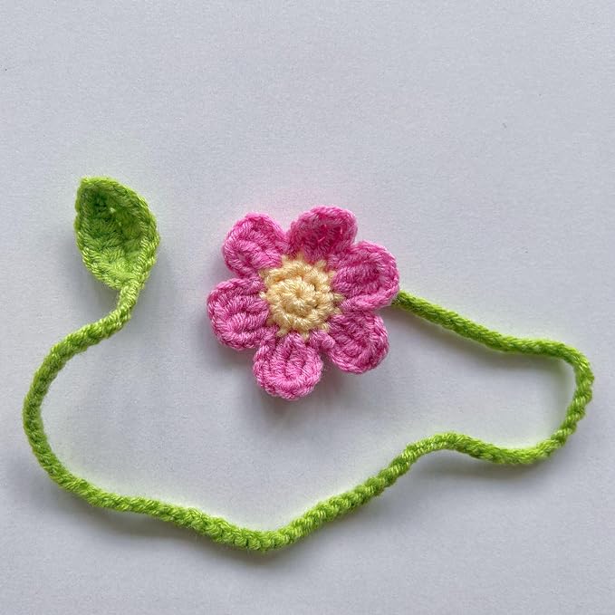 Crochet Bookmarks for Women Girls Kids Knitted Pink Flower Book Mark for Book Lovers Coworker Bookish Birthday Graduation Gift for Her Him Unique Page Bookmark for Readers Christmas Gifts