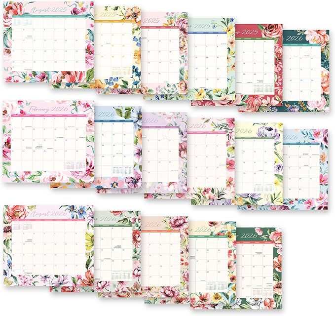 Orange Circle Studio 2026 Magnetic Monthly Fridge Calendar, Bella Flora, August 2025 - December 2026, 9.5" x 8.4", Daily Aesthetic Planner Notepad with Magnet for Refrigerator, Easy Organizer for Grocery List, Appointments