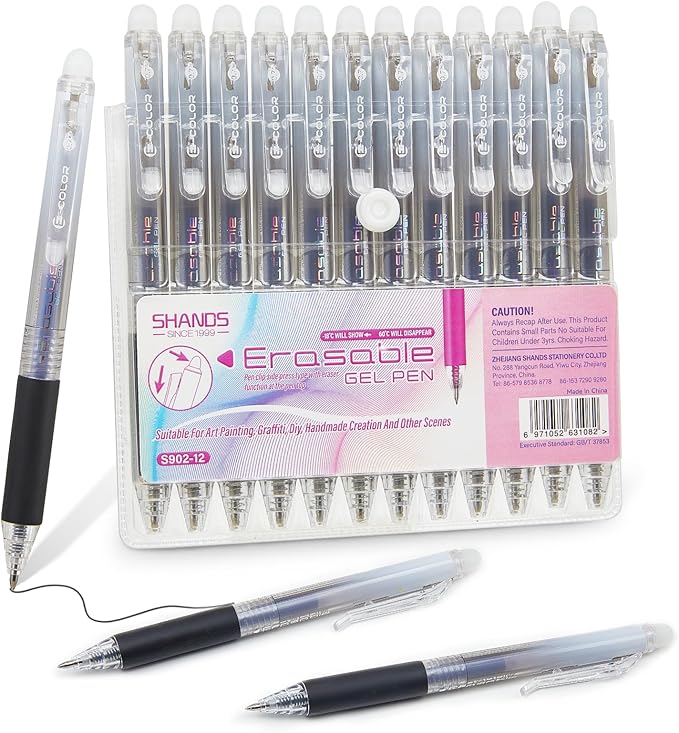12Pcs Retractable Erasable Gel Pens Clicker,Fine Point 0.7mm Smooth Writing Pens,For Writing Journaling Taking Notes School Office Home. (12Black)