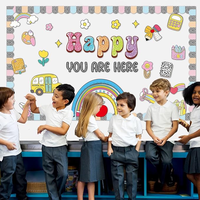 Back to School Bulletin Board Decoration Set Welcome Back to School Cutouts Composition Classroom Decorations Happy You are Here Posters for Office Wall Chalkboard Nursery Preschool Kindergarten