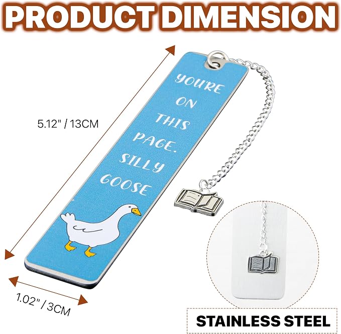 Silly Goose Bookmark, Cute Funny Bookmarks for Women Metal Book Mark Pink Bookworm Bookmark Bookish Accessories Cool Gifts for Book Lovers Reading Club Christmas Birthday Present (Aqua Blue)