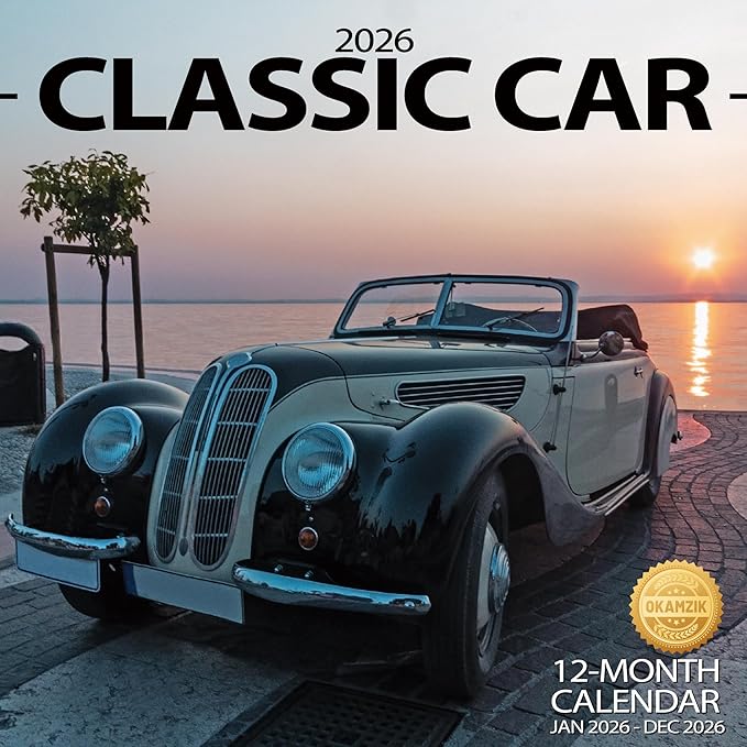 2026 Wall Calendar Planner Calendar - Classic Car Hangable Monthly Wall Calendar with Large Blocks for Organizing & Planning, Academic Schedule, Home, Office & Family, Thick & Sturdy Paper