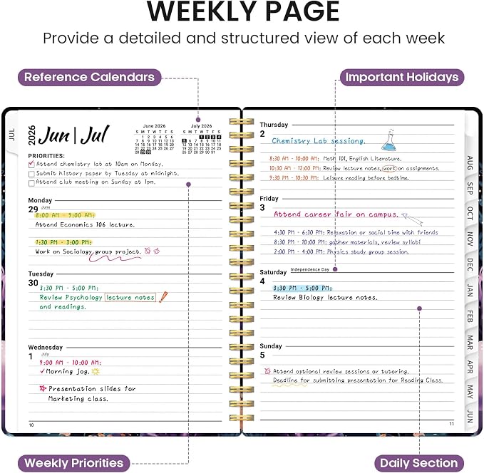 Planner 2026-2027, Academic Monthly and Weekly Calendar Planner for Women, July 2026 - June 2027, Hardcover Pretty Agenda Planner Book with Tabs, Spiral Daily Organizer for School Office Home Supplies, 8.5" x 11" - Coral Dream