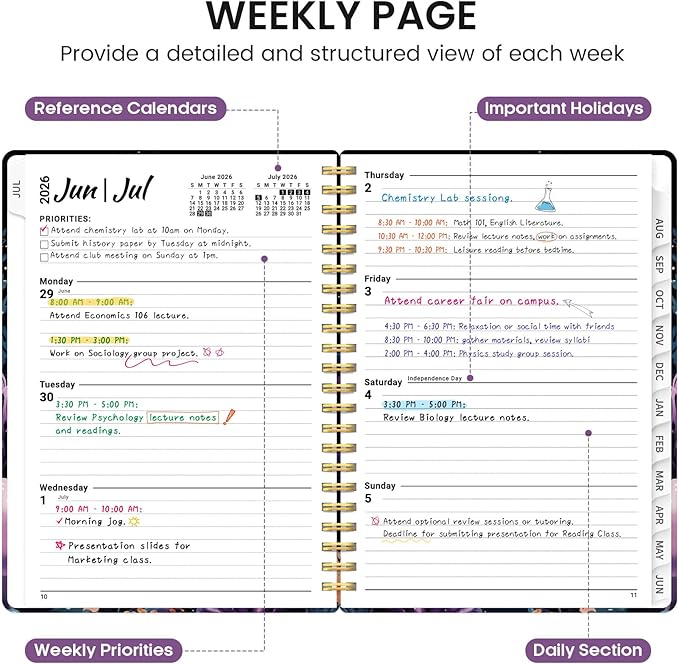 Planner 2026-2027, Academic Monthly and Weekly Calendar Planner for Women, July 2026 - June 2027, Hardcover Pretty Agenda Planner Book with Tabs, Spiral Daily Organizer for School Office Home Supplies, 8.5" x 11" - Coral Dream