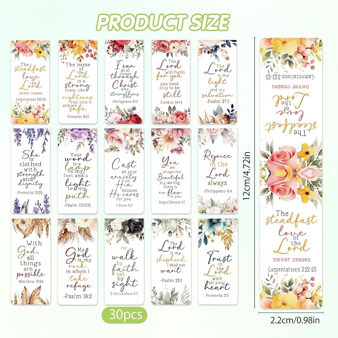 Bible Verse Floral Magnetic Bookmarks: 30 Pcs Inspirational Scripture Magnet Book Mark Clips for Reading, Flower Christian Page Markers Gifts for Women Students Church Reading School Office Supplies