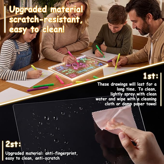 Led Dry Erase Board for Kids, 3 Pack Light Up Drawing Board with Stand, Rechargeable Acrylic Message Pad with 7 Color Markers, Glow Writing Tablet for Birthday Party Favors Rewards Gifts
