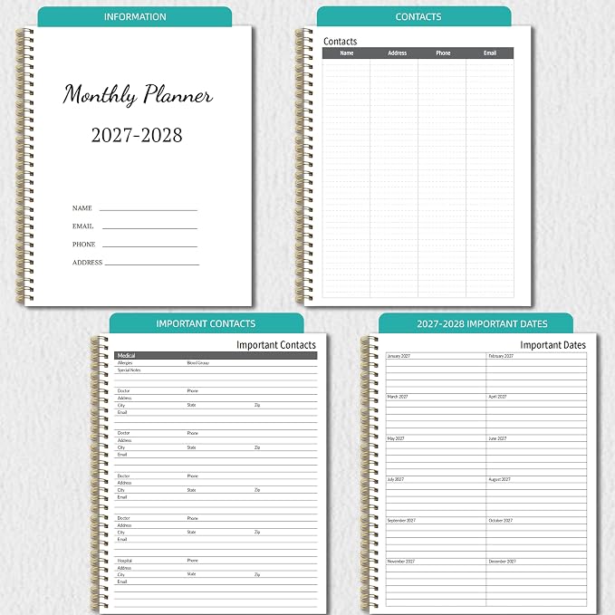 2027-2028 Monthly Planner - 2 Year Monthly Planner/Calendar 2027-2028, JAN 2027 – DEC 2028, 24 Months Calendar Planner, 9" x 11", Holidays, Tabs, Double-Side Pocket, Thick Paper, Polypropylene Cover