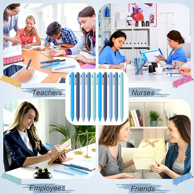 Crtiin 30 Pcs Gel Pens Bulk, 0.5mm Fine Point Black Ink Pens, Retractable Smooth Writing Quick Dry, Colored Aesthetic for School Office Journaling Teacher Appreciation Mother Day (Blue Series)