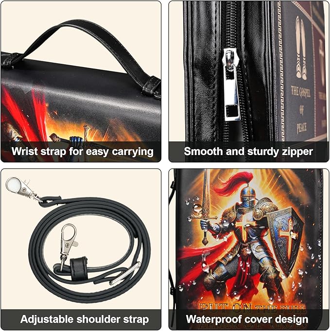 Armor of God Bible Cover for Boys Men Kids, Leather Bible Covers Carrying Case Bag with Shoulder Strap, Religious Christian Pastor Appreciation Gifts for Men, XL