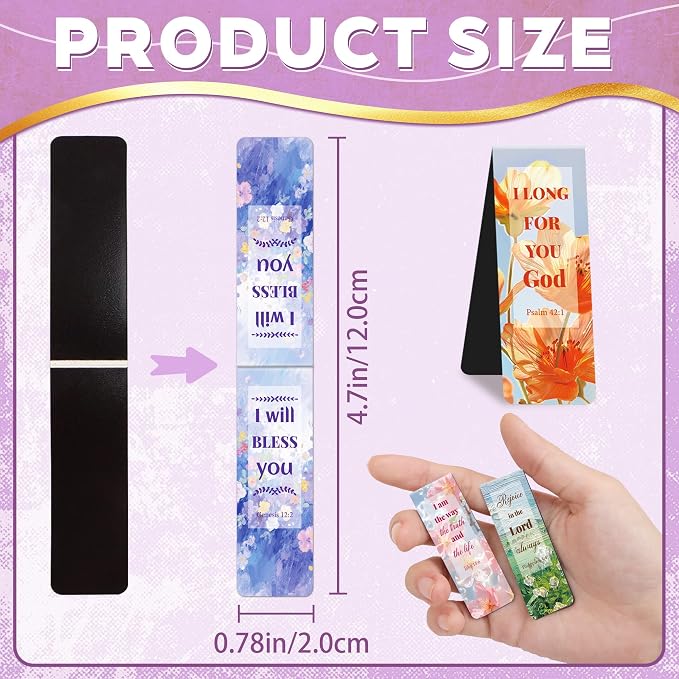 144Pack Magnetic Bookmarks Bible Bookmark Christian Bookmarks Bulk Book Marks for Reading Women Men Adults Kids Book Lovers Gifts, Cute Personalized Religious Magnet Bookmark Clips (Flower)