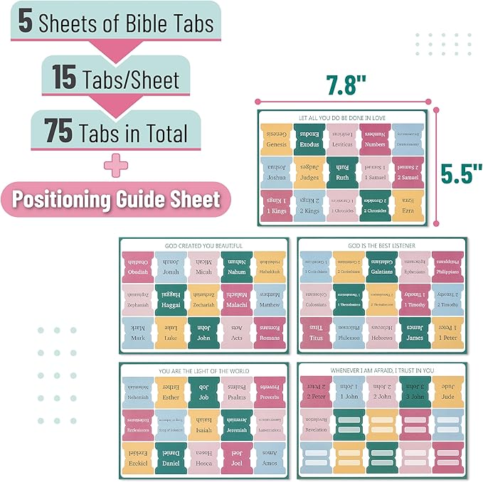 Mr. Pen- Bible Tabs, 75 Tabs, Serene Spring, Laminated Bible Tabs for Women and Men, Bible Tabs for Study Bible, Bible Index Tabs, Bible Book Tabs, Bible Labels Tabs, Mr Pen Bible Tabs