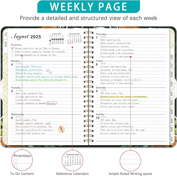 2025-2026 Planner, 12-Month Daily Weekly Monthly Planner from JUL.2025 to JUN.2026, 8.5" X 6.2", Spiral Hardcover Notebook with Bookmarks, Elastic Closure, Inner Pocket for Office School Supplies