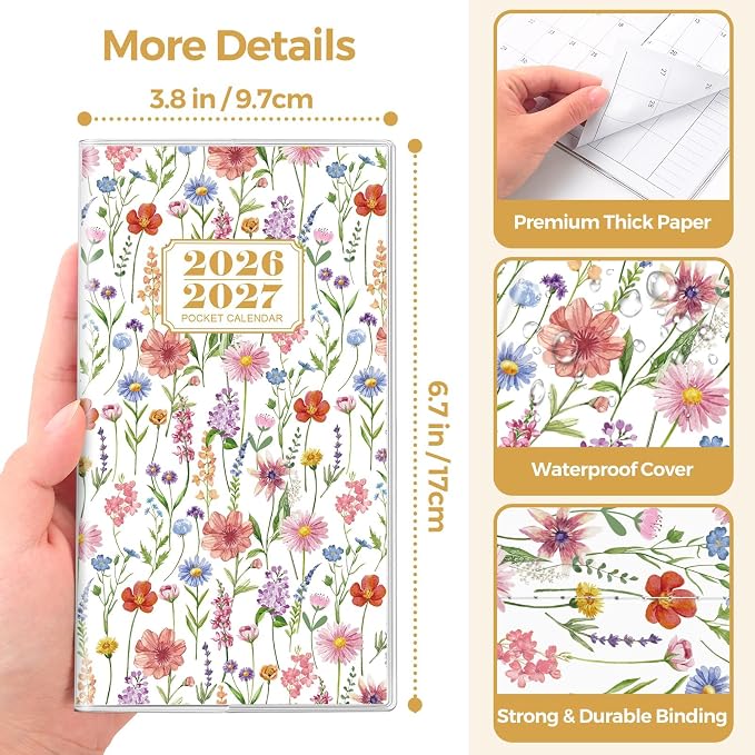 SKYDUE Pocket Calendar 2026-2027, 24-Month Small Monthly Pocket Planner Jan 2026- Dec 2027 for Purse, 6.7" X 3.7", Perfect for On-the-Go Planning and Organization