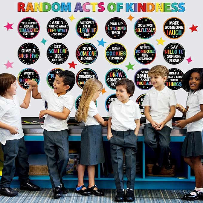 QOUBAI Random Acts of Kindness Bulletin Board Set Colorful Classroom Bulletin Board Decorations Kindness Challenge Cards Cutouts Classroom Decor for Elementary Back to School Teacher Decor Wall Door