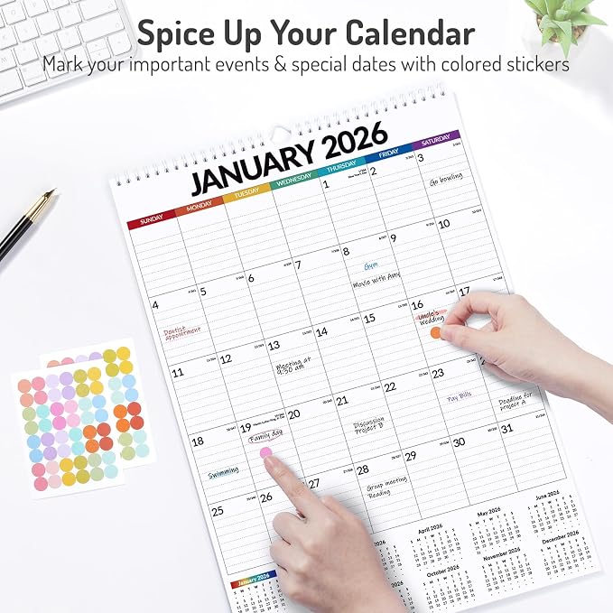 2026 Calendar, Forvencer Large Wall Calendar 2026, 12" x 17", Jan 2026 to Jun 2027, 18-Month Calendars with Stickers, Vertical Hanging Spiral Calendar Planner, Thick Paper, Ruled Blocks, For Family, Office & Seniors