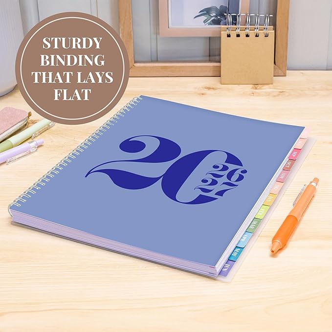 Rileys Academic Planner 2026-2027, Daily, Weekly & Monthly Planner, July 2026 - June 2027, Student Notes Pages, Twin-Wire Binding, Weekly Agenda for School & Work (8.5 x 11-Inches, Typographic, Blue)