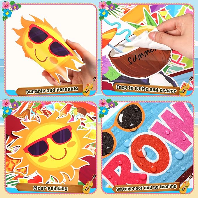 Epakh Summer Adventure in Learning Bulletin Board Sets Hawaiian Signpost Classroom Decorations Aloha Luau Tiki Paper Cutouts with Hawaii Flower Borders for Door Wall Back to School Office Supplies