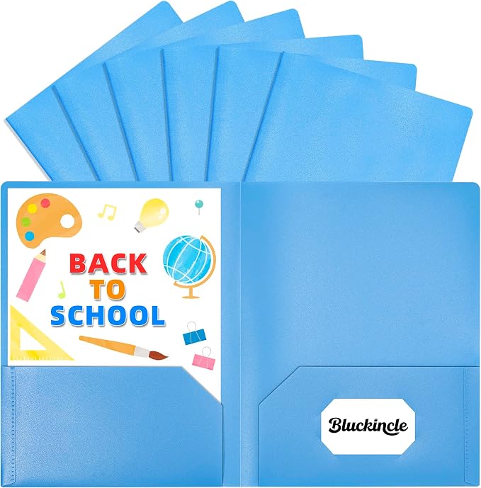 6 Pack Folders with Pockets Blue, 2 Pocket Plastic Folder with Pockets for School File Folder for Documents Letter Size with Business Card Slot Back to School Office Teacher Supplies