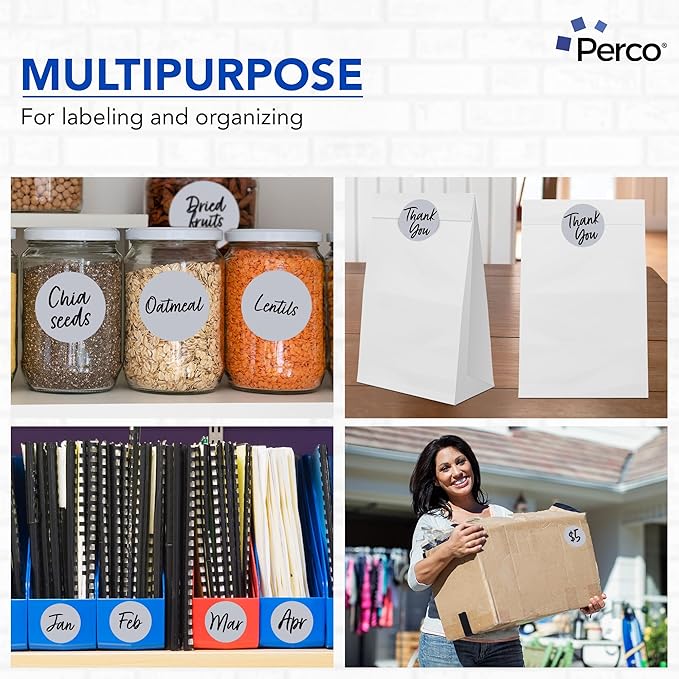 Perco Metallic Silver 3-Inch Perforated Circle Dot Sticker Labels—10 Rolls, 5,000 Round Stickers — with Permanent Adhesive for Award Seals, Event Marking, Packaging Accents, Gift Wrapping—Made in USA