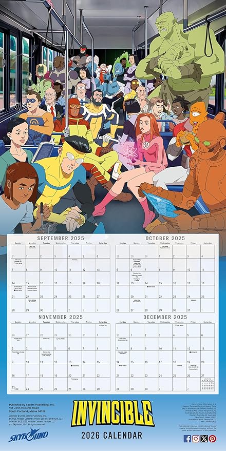 Invincible 2026 Wall Calendar, 12-Month Superhero Comic Art from Amazon Series, 12" x 12", 2026 Wall Calendar and Planner with Comic Book Action Art for Home and Office