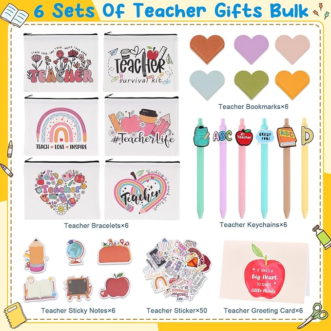 30Pcs Teacher Appreciation Gifts In Bulk With Makeup Bag Pen 50Pcs Stickers Sticky Notes Greeting Card Teacher Appreciation Gifts, Best End Of Year Teachers Gift For Women, Thank You Teachers Supplies