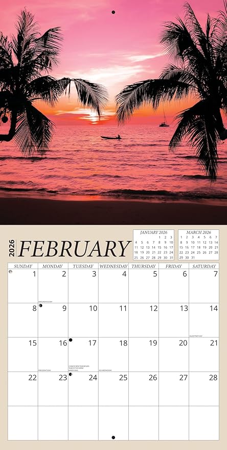 Tropical Beaches Calendar 2026 - Sandy Beaches 2026 Wall Calendar, Includes 100+ Reminder Stickers | 12" x 24" Open | Giftable | Made in The USA