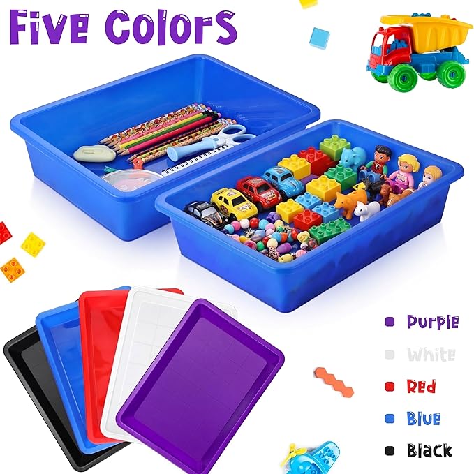 Hoteam 10 Pcs Flat Storage Organizer Tray Bin Paper Tray for Classroom Plastic Stackable File Organizer for School Office Teacher Book Organization(Simple Color,13.78 x 9.84 x 3.15 Inch)