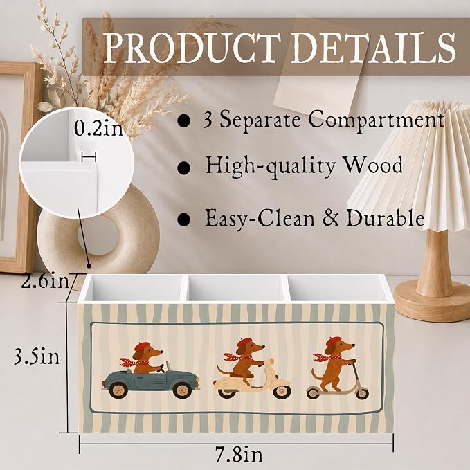 Funny Dachshund Pen Pencil Holder for Desk, Dachshund Doxie Gifts for Women, Weiner Dog Gifts, Funny Weiner Dog Car Wooden Pencil Holder Organizer Desk Accessories Decor for Home Office