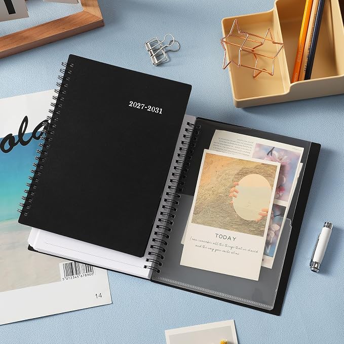 2027-2031 Monthly Planner/Calendar - Jan. 2027 - Dec. 2031, Monthly Planner, 5 Year, 6.2" x 8.3", Multi Year Calendar 2027-2031 with Twin-Wire Binding, Tabs, Storage Pocket - Black