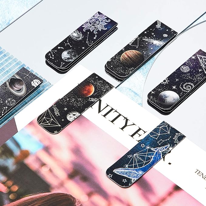 Zonon 12 Pieces Magnetic Bookmarks Space Moon Roaming Bookmarks Magnetic Page Clip Space Assorted Book Markers Set for Teachers Students Reading School Office Home Supplies, 12 Styles