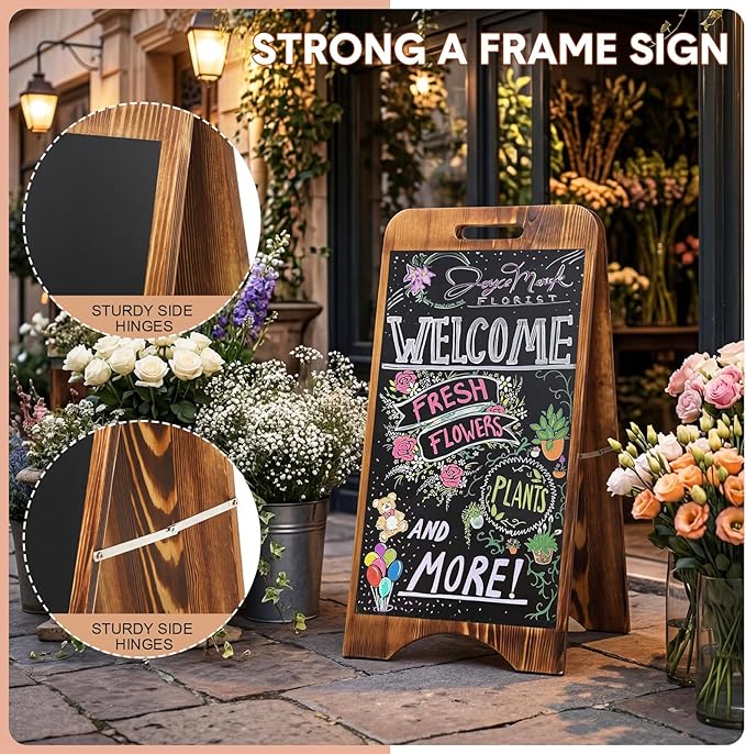 A Frame Chalkboard Sign Sandwich Magnetic Chalkboard Double Sided Sidewalk Signs with Markers Foldable Blackboard Menu Display for Weddings Restaurant Business(Burnt Brown,15 x 30 Inches)