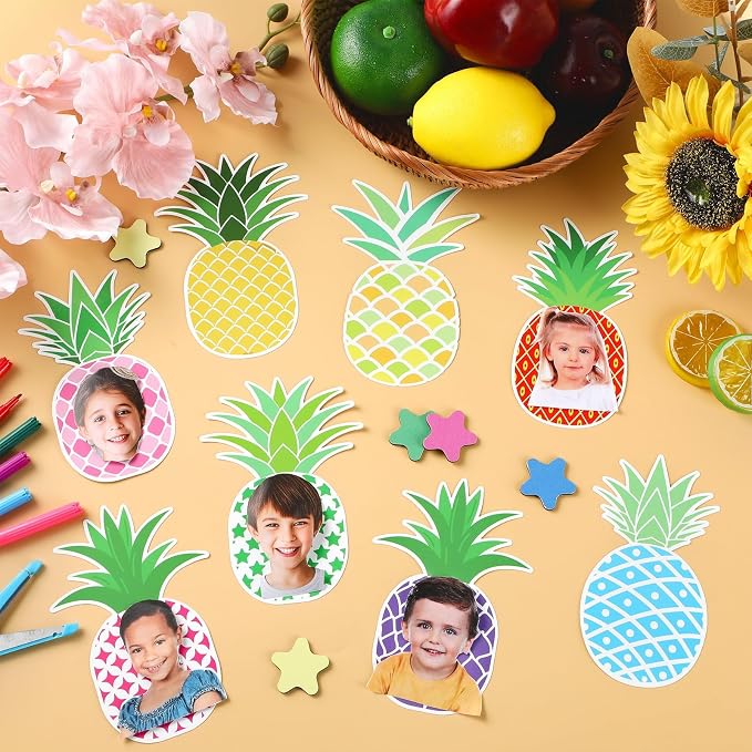 gisgfim 80Pcs Summer Cutouts Pineapple Decoration Bulletin Board Luau Tropical Paper Cut-Outs Classroom Decor for DIY Craft Photo Wall Summer Hawaiian Beach Kindergarten Preschool Party Favor Supply