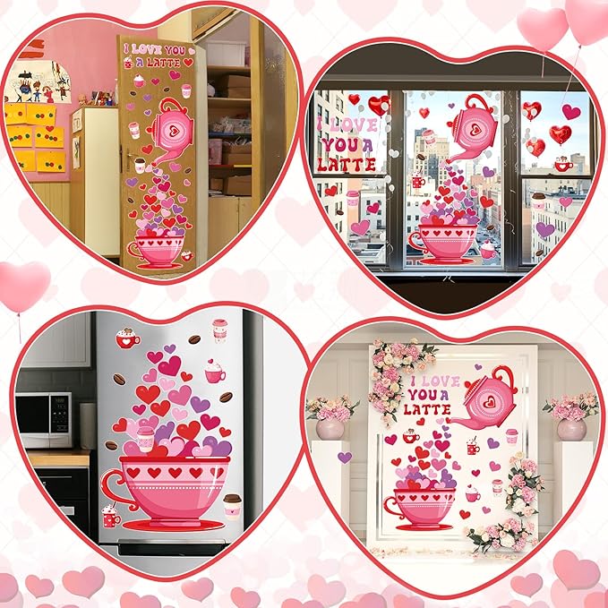 Epakh Valentines Bulletin Board Decorations Set Heart Paper Cutouts Pink Red Love Cardboard Cutouts I Love You a Latte Coffee Classroom Decorations for Door Chalkboard Wall School Party Supplies