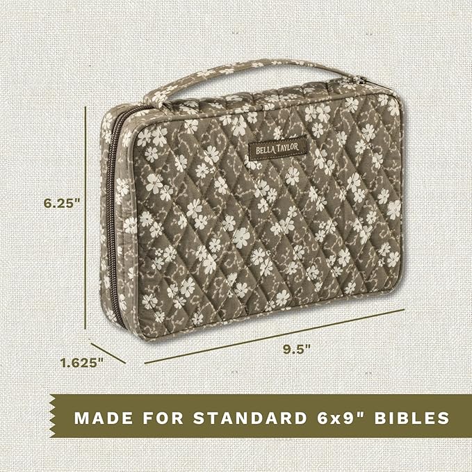 Bella Taylor Small Bible Cover for Women - Quilted Cotton Bible Case for 6 x 9 inch Books - Woodland Floral